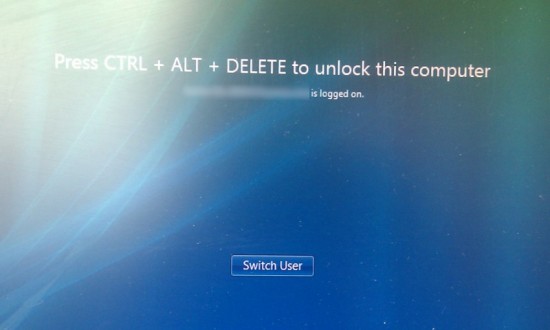CTRL + ALT + DELETE to unlock this computer. XXXX logged in. [Switch User]